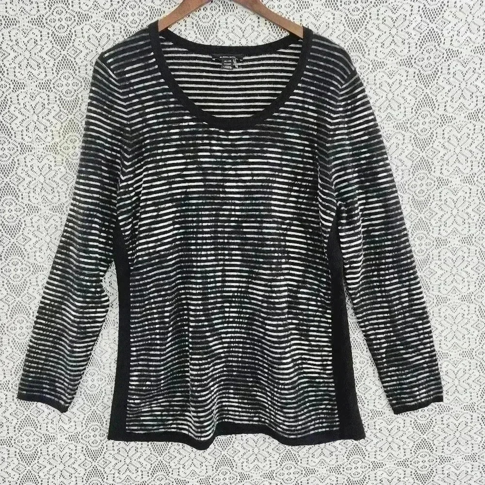 Alison Sheri striped textured pattern scoop neck pullover sweater women's XL
